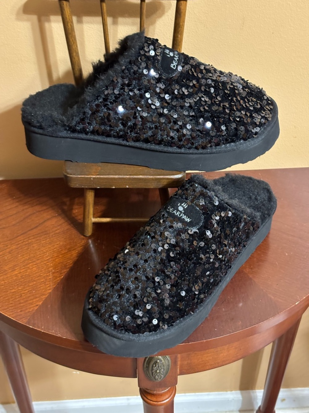 BearPaw Black Sequin Cozy Slide Slippers - Picture 7 of 10